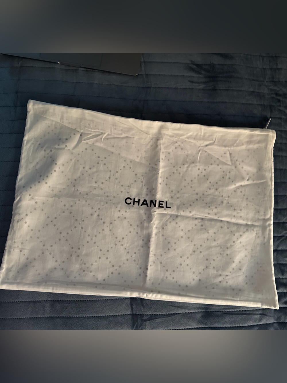 CHANEL White Polka-Dot Protective Dust Pouch